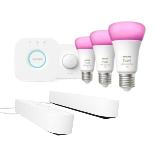 PHILIPS Hue Bundle: Color Starter Set (3 Glühbirnen) + Hue Ambiance Lightbar Duo