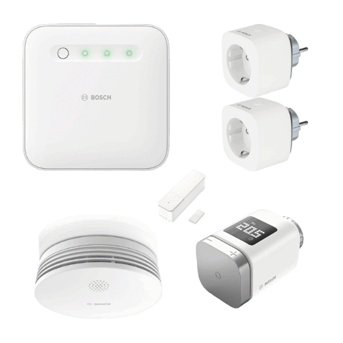 Bosch Starter Bundle: Smart Home Controller + Heizungs-Thermostat + Rauchmelder + Fensterkontakt + 2 Zwischenstecker