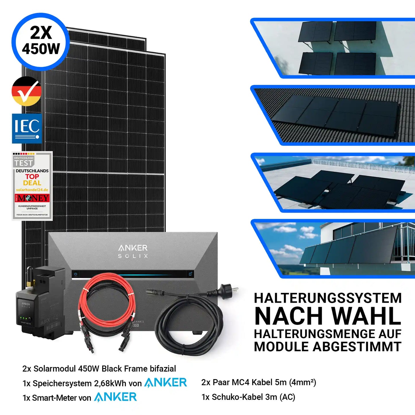 Balkonkraftwerk 900W mit Speicher Anker Solix Solarbank 3 Pro